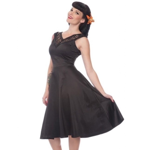 black satin swing dress